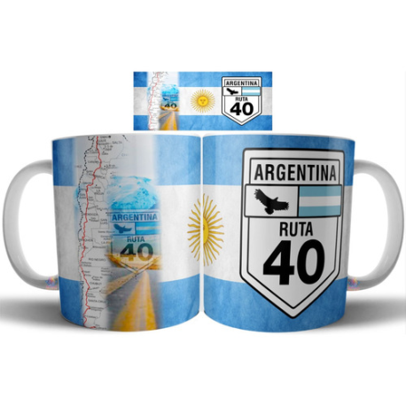 978807-MLA69785611329_062023,Taza De Cerámica Ruta 40 Km Mapa Argentina Bandera