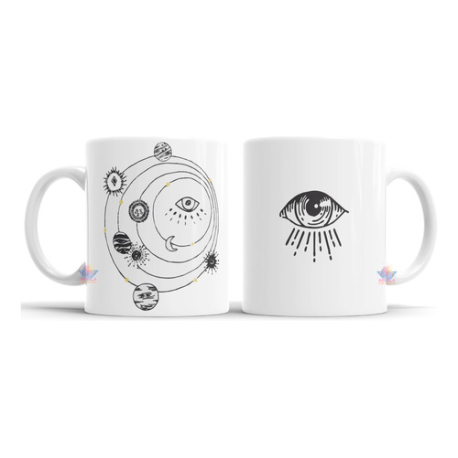 743923-MLA75890751585_042024,Taza De Cerámica Meditación Cartas Tarot Ojo Sol Luna Mod 01