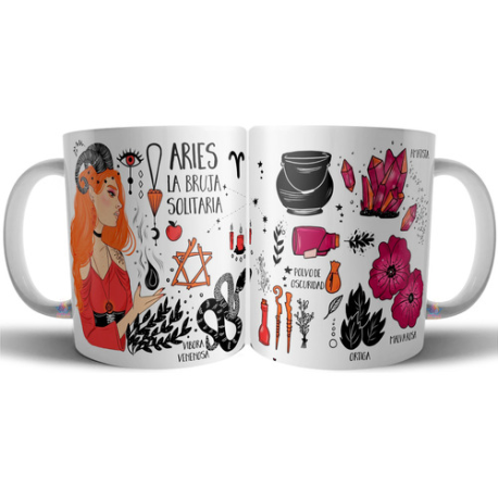 977235-MLA75723153460_042024,Taza Cerámica Bruja Zodiaco Signo Aries Astrologia Tarot 