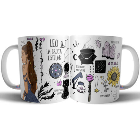 829228-MLA75890705247_042024,Taza Cerámica Bruja Zodiaco Signo Leo Astrologia Tarot 