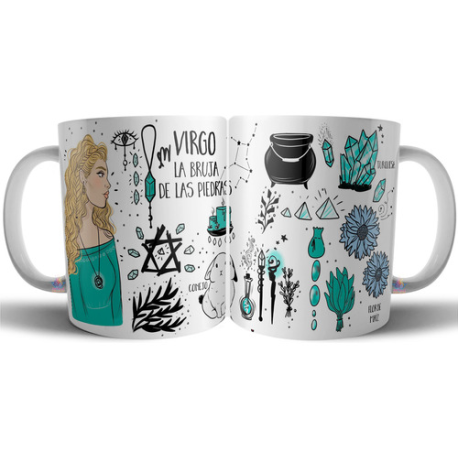 663488-MLA75890401889_042024,Taza Cerámica Bruja Zodiaco Signo Virgo Astrologia Tarot 