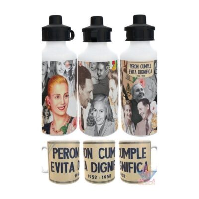 Taza Y Botella Alum Evita Fotos Eva Duarte Perón Combo Kit