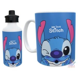 Taza Y Botella Alum Stitch Guiño We Love Amor Cara Combo Kit