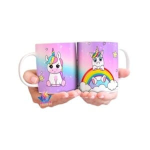 Unicornio Arco Iris Taza Cerámica Estrella Corazón