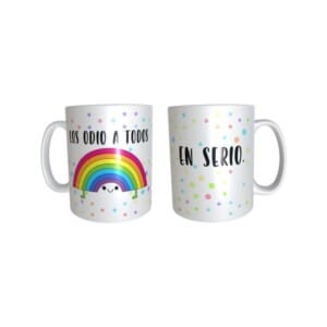 Taza Desayuno Arco Iris Cerámica Café Odio A Todos En Serio