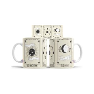 758563-MLA75891316667_042024,Taza De Cerámica Meditación Cartas Tarot Fortuna Luna Mod 07