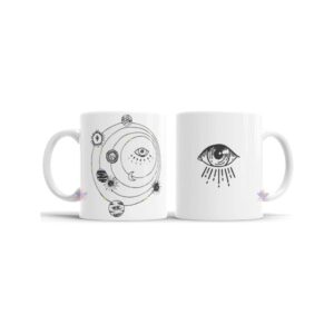 743923-MLA75890751585_042024,Taza De Cerámica Meditación Cartas Tarot Ojo Sol Luna Mod 01