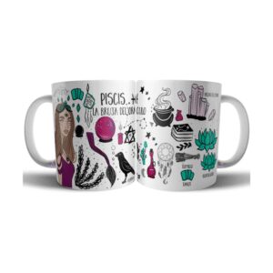 942484-MLA75890715573_042024,Taza Cerámica Bruja Zodiaco Signo Piscis Astrologia Tarot