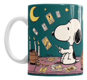 Taza Cerámica Snoopy Tarot Cartas Luna Estrellas Perro