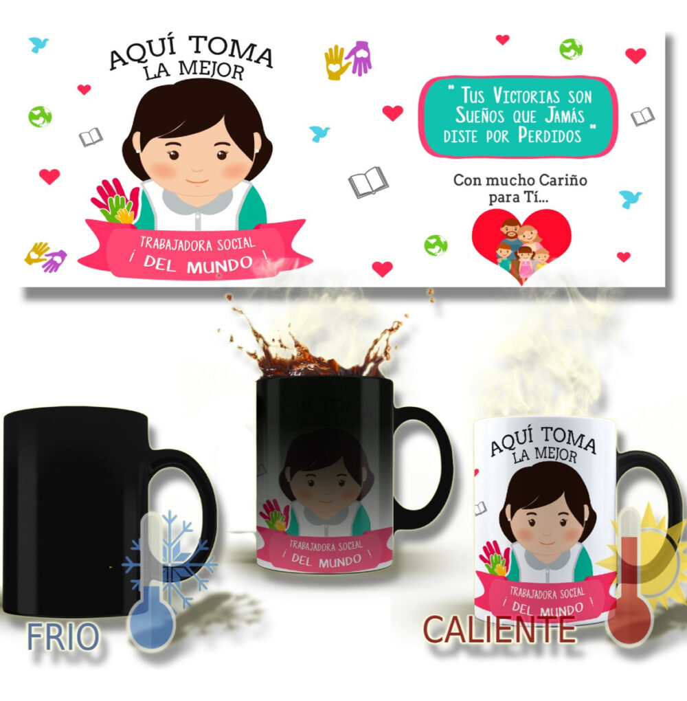 Taza Magica Aqui Toma El La Mejor Profesiones Regalo Familia TRABAJADORA SOCIAL - Image 2