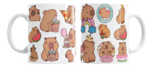 Taza Capibara De Cerámica Carpincho Stickers Divertida