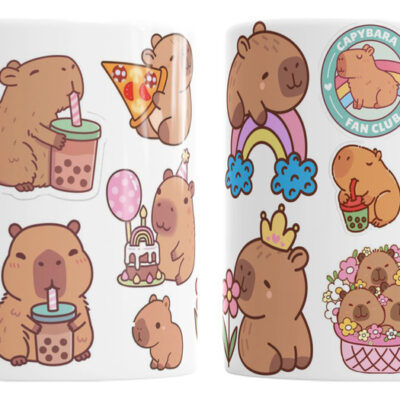 Taza Capibara De Cerámica Carpincho Stickers Divertida