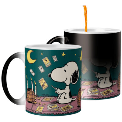 Taza Mágica Snoopy Tarot Cartas Luna Estrellas Perro