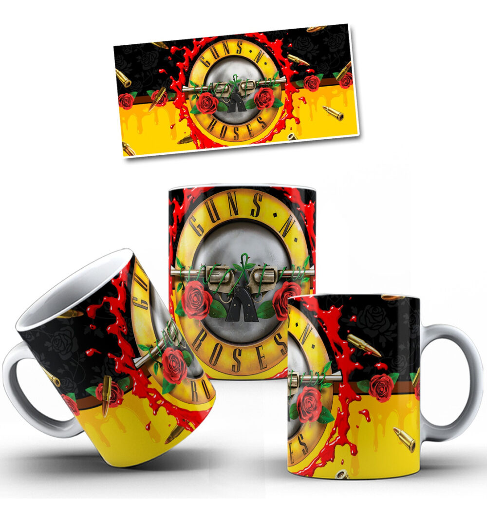 Taza Cerámica Rock Internacional Música Todas Las Bandas Pop Guns and Roses