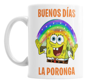 Taza Bob Esponja Arco Iris Buenos Días Frase Graciosa