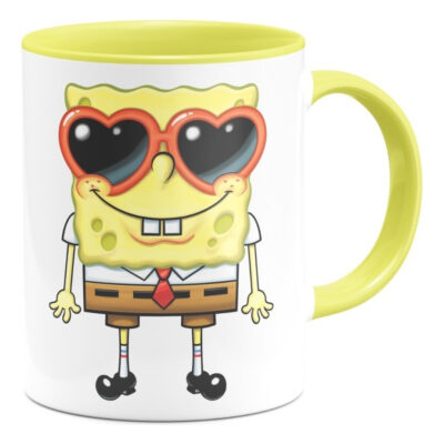 Taza Con Asa E Interior De Color Bob Esponja Gafas
