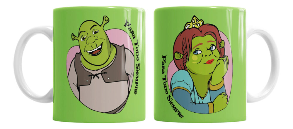 Taza Cerámica Shrek Fiona Amor Frase Ogro Enamorados Siempre