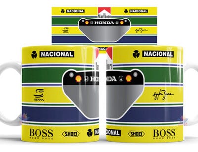 Taza Cerámica Ayrton Senna Campeón Mundial Fórmula 1 Blanco Modelo 04