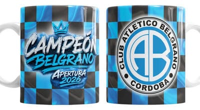 Taza Belgrano Campeón Apertura Fútbol Córdoba Cerámica 325 Blanco Belgrano Campeón
